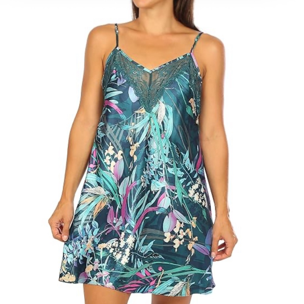 Linea Donatella Tropical Print Chemise with Lace